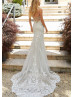 Beaded Ivory Lace Tulle Sheer Back Shimmering Sexy Wedding Dress